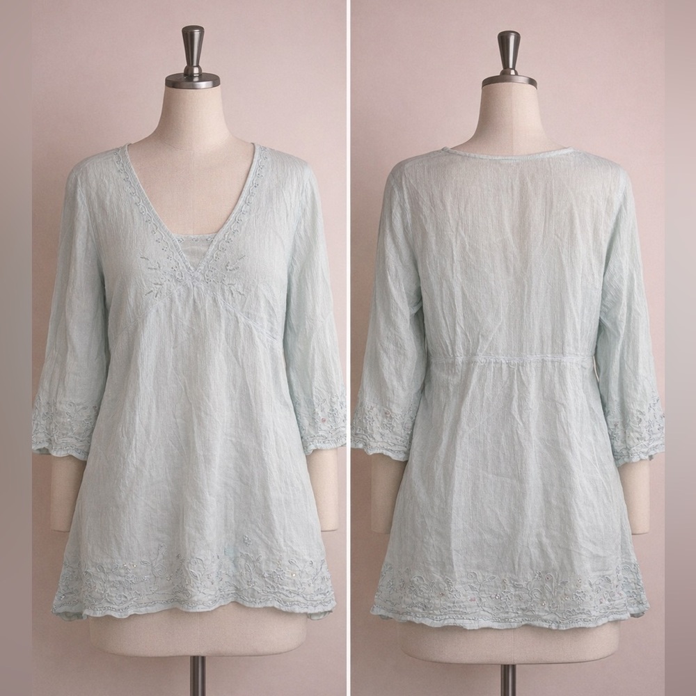 Fashion Bug Sky Blue Embroidered Boho Blouse XL